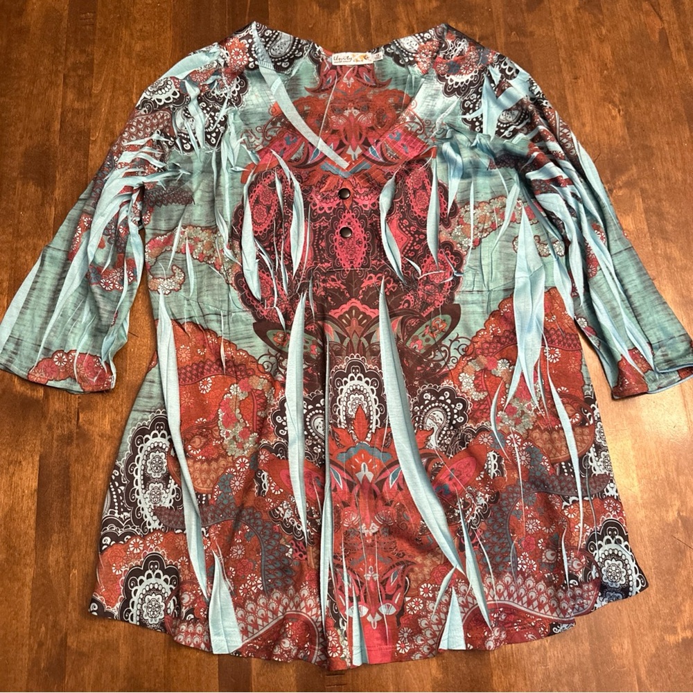 Unity World Wear 1X Top Boho Fairy Mermaid Festival‎ Garden Tribal Aztec Art